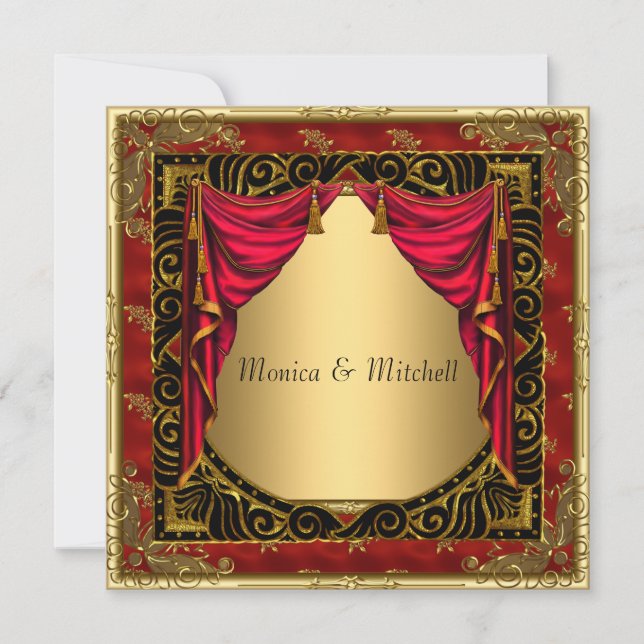Wedding Gold Black Red retro Invitation (Front)