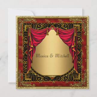 Wedding Gold Black Red retro Invitation