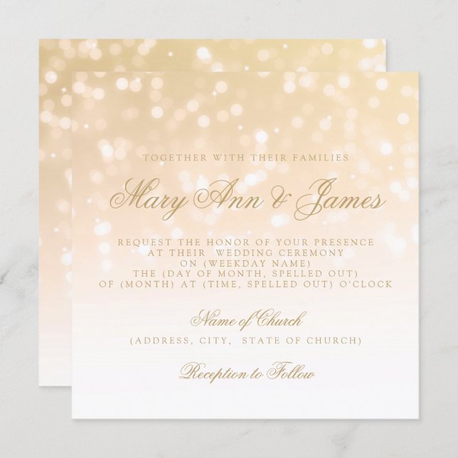 Wedding Gold Bokeh Sparkle Lights Invitation (Front/Back)