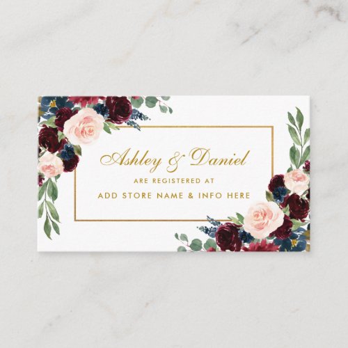 Wedding Gold Burgundy Blue Registry Insert Card BG