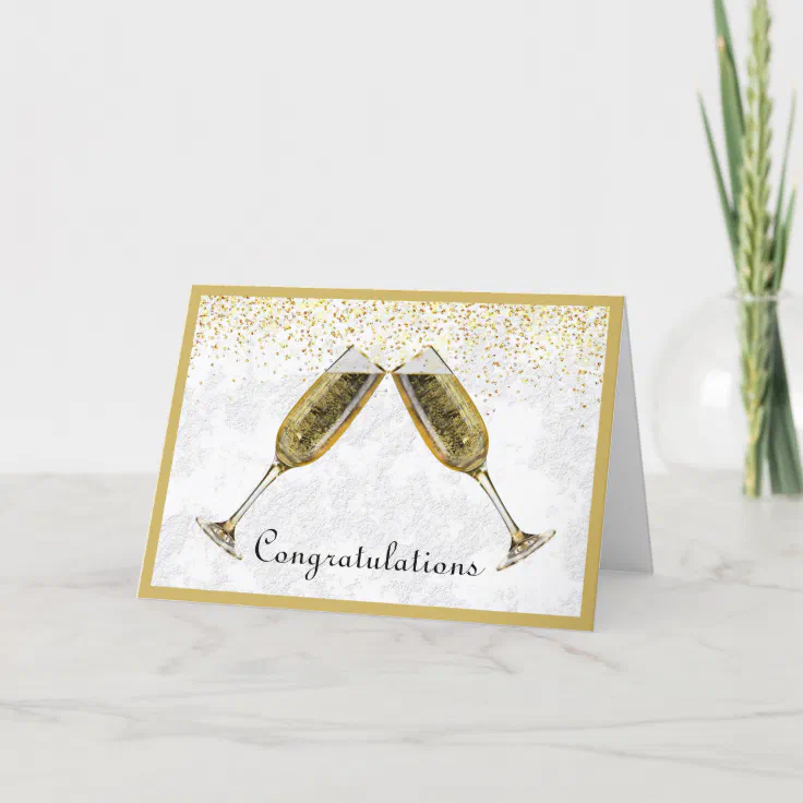 Wedding Gold Champagne Glasses Congratulations Car Card | Zazzle