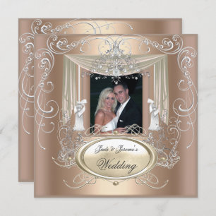 Wedding Gold Coffee Cream Silver Ornate Elegant Invitation