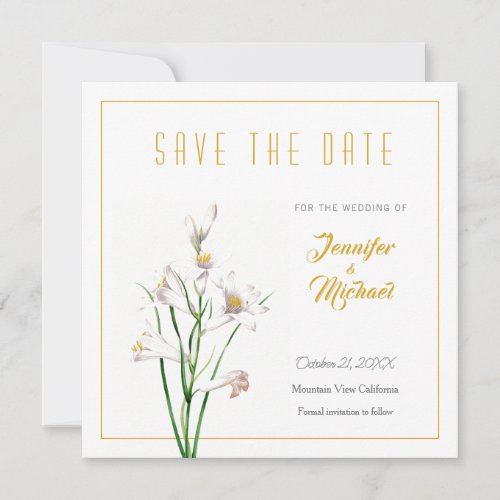 Wedding Gold Color Calligrapy Flower Save the Date Invitation