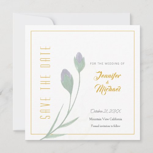 Wedding Gold Color Calligrapy Flower Save the Date Invitation