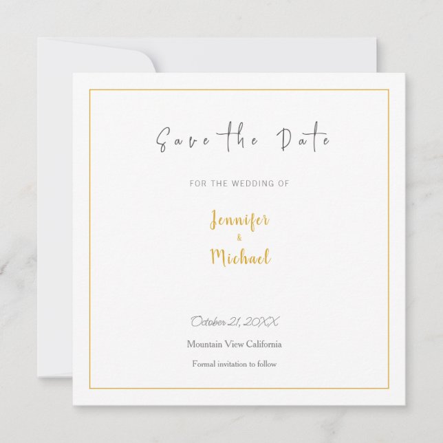 Wedding Gold Color Calligrapy Script Save the Date Invitation (Front)