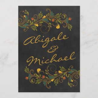 Wedding Gold Colorful Flowers Names Front Invitation