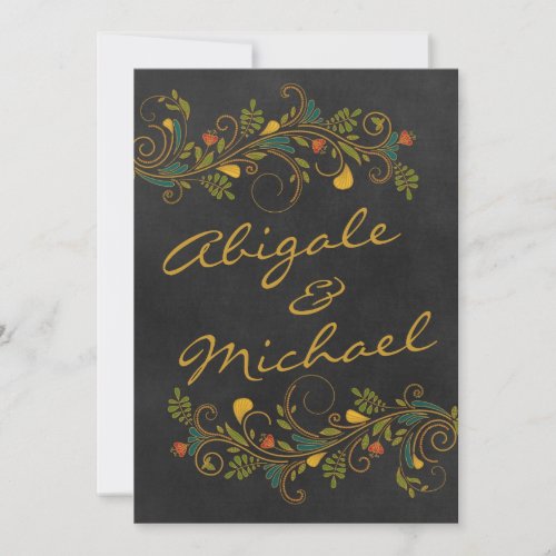 Wedding Gold Colorful Flowers Names Front Personalized Invite