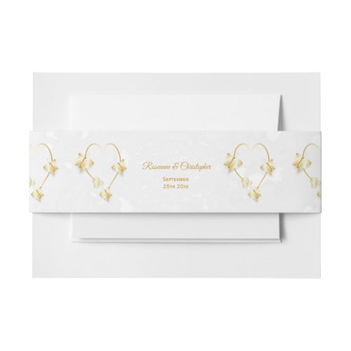 Wedding Gold Coloured Heart Butterflies Invitation Belly Band