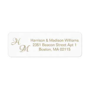 Wedding gold couple's monogram Return Address Label