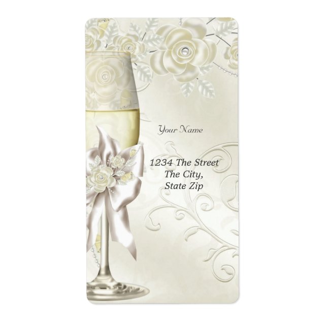 Wedding Gold Cream Pearl Floral Roses Label (Front)