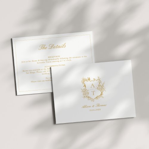 Wedding Gold Crest Monogram Details Card