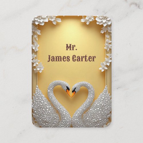 Wedding Gold Crystal Swan Couple Theme Place Card