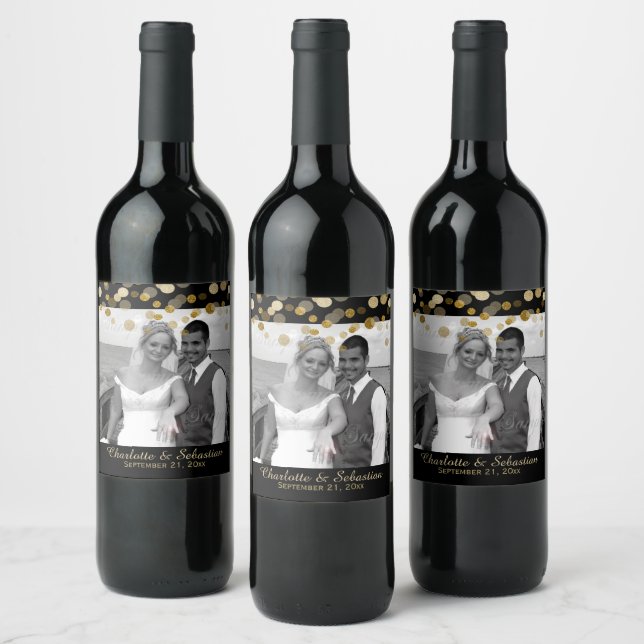 Wedding Gold Faux Dots Personalized Custom Wine Label (Bottles)