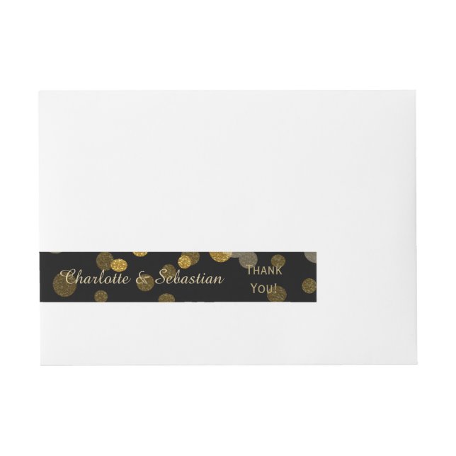 Wedding Gold Faux Glitter Dots Custom Wrap Around Address Label (Front)