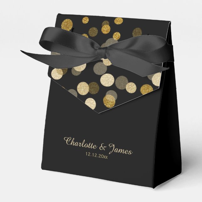 Wedding Gold Faux Glitter Dots Favor Boxes (Front Side)