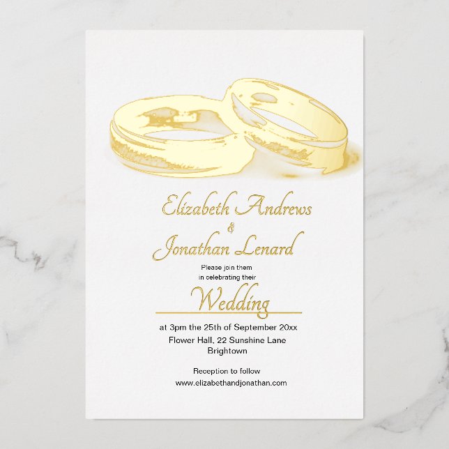 Wedding Gold Foil Elegant Rings  Simple  Foil Invitation (Front)