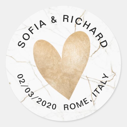 Wedding Gold Foil Heart Personalized Classic Round Sticker