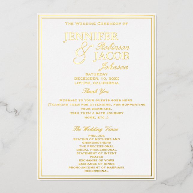 Wedding Gold Foil Modern Wedding Program (Front)
