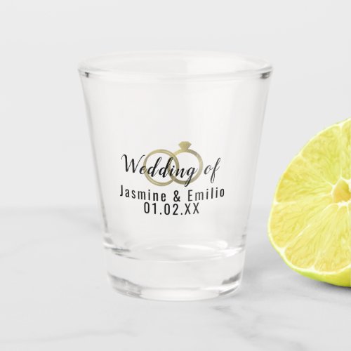 Wedding Gold Foil Ring Logo Couples Name Shot Glass