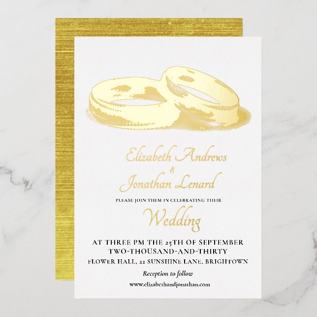 Wedding Gold Foil Simple Elegant Rings  Invitation (Front/Back)