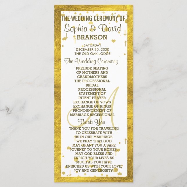 Wedding Gold Frame Confetti Custom Program (Front)