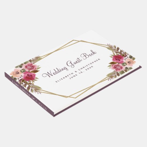 Wedding Gold Frame Watercolor Chic Floral Elegant Guest Book