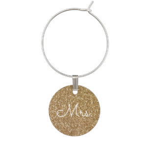 Wedding Gold Glitter and Sparkle Mrs. Bride Wine Charm