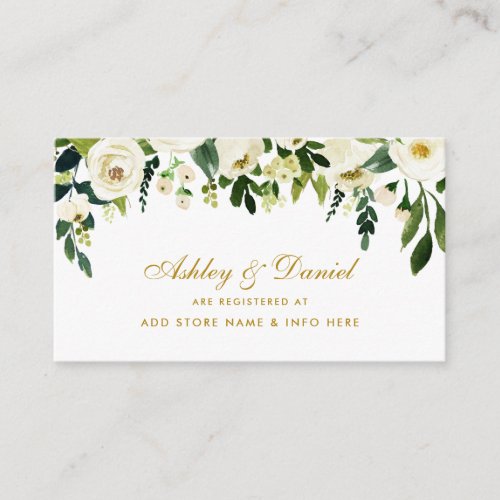 Wedding Gold Green Floral Registry Insert Card