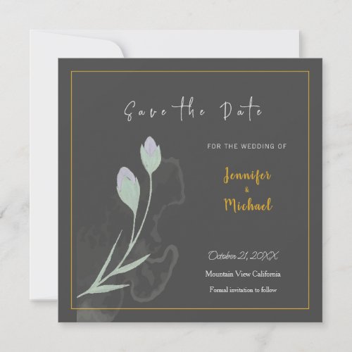 Wedding Gold Grey Calligrapy Flower Save the Date Invitation