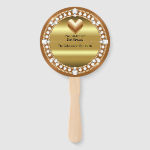 💍 Wedding Gold Heart Monogram Style 🌹 Hand Fan