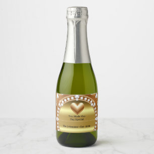 💍 Wedding Gold Heart Monogram Style 🌹 Sparkling Wine Label