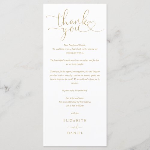 Wedding Gold Heart Script Thank You Place Card