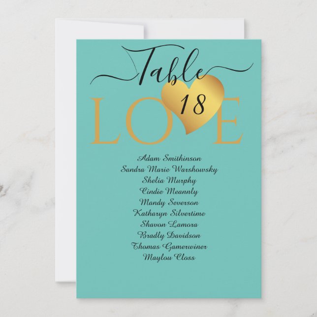 Wedding Gold Heart Table Number Seating Charts (Front)