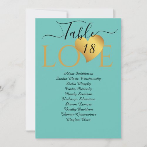 Wedding Gold Heart Table Number Seating Charts