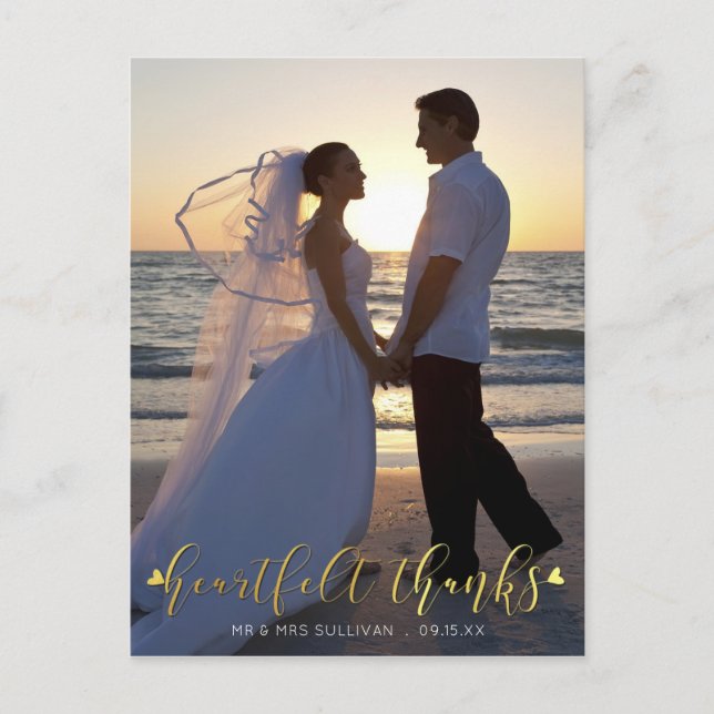 Wedding Gold HEARTFELT THANKS Front/Back Photos Postcard (Front)