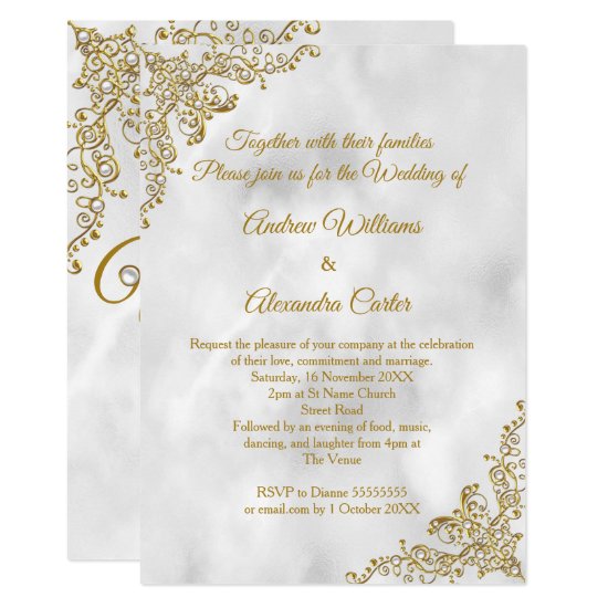 Wedding gold Marble white pearl silver Invitation