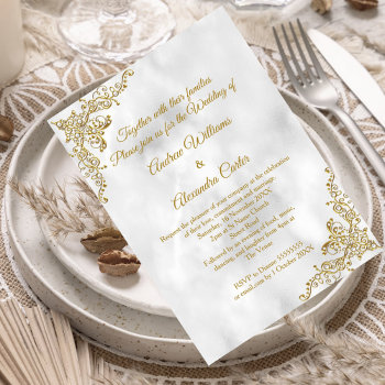 Wedding Gold Marble White Pearl Silver Invitation by Zizzago at Zazzle