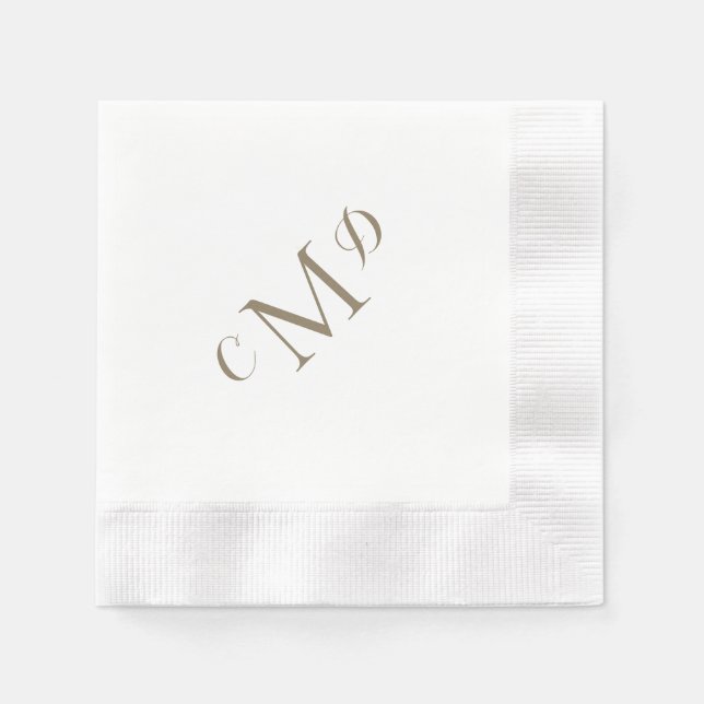 Wedding Gold Mixed Monogram White Coined Cocktail Napkins (Front)
