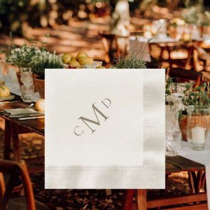 Wedding Gold Monogram Cream Coined Cocktail Napkins