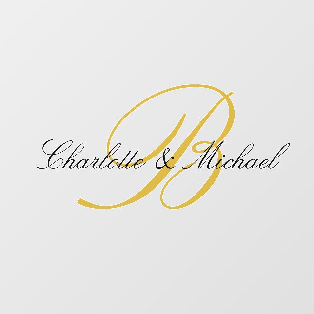 Wedding Gold Monogram Elegant Script Names Floor Decals (Front)