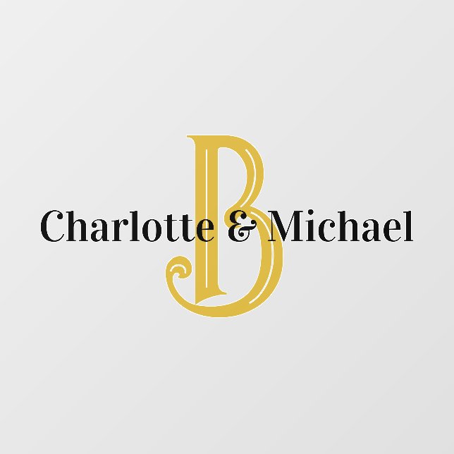 Wedding Gold Monogram Elegant Script Names Floor Decals (Front)