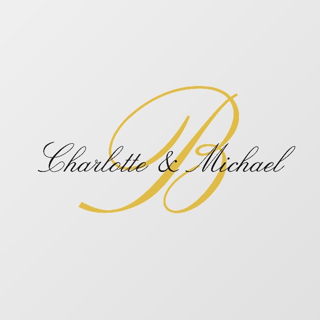 Wedding Gold Monogram Elegant Script Names Floor Decals (Front)
