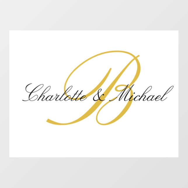 Wedding Gold Monogram Elegant Script Names Floor Decals (Front)