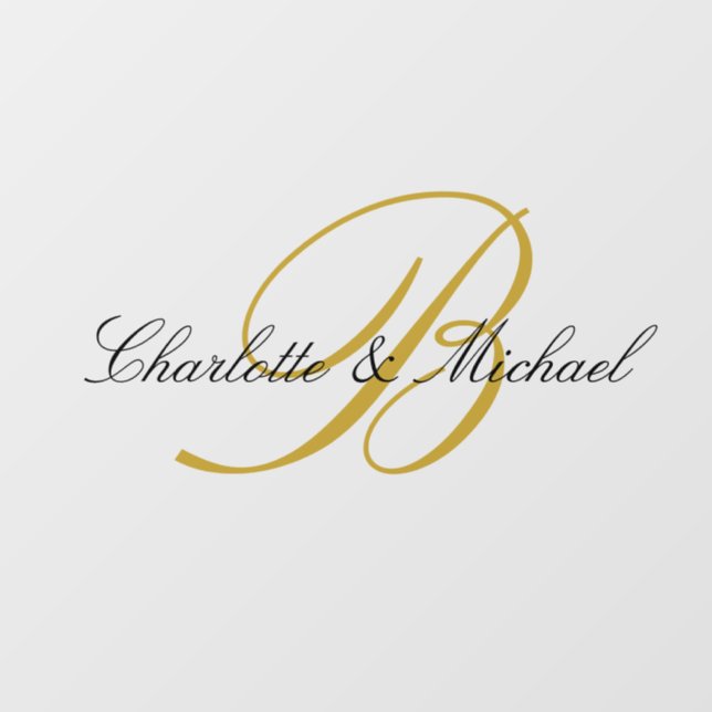 Wedding Gold Monogram Elegant Script Names Floor Decals (Front)