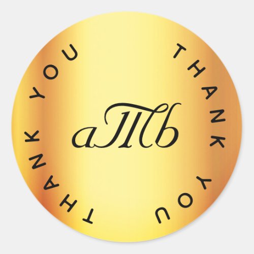 Wedding gold monogram initials glam thank you classic round sticker