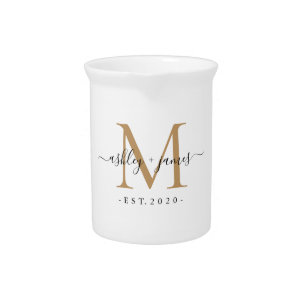 Wedding Gold Monogram Names Year Est Beverage Pitcher