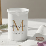 Wedding Gold Monogram Names Year Est  Beverage Pitcher<br><div class="desc">Celebrate your marriage monogram lbevarage pitcher,  featuring monogram in (faux) gold,  your names in black elegant calligraphy and the year established on a white background. Perfect wedding or engagement gift! Exclusively designed for you by Happy Dolphin Studio.</div>