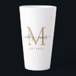 Wedding Gold Monogram Names Year Est  Latte Mug<br><div class="desc">Celebrate your marriage monogram latte mug,  featuring monogram in (faux) gold,  your names in black elegant calligraphy and the year established on a white background. Perfect wedding or engagement gift! Exclusively designed for you by Happy Dolphin Studio.</div>