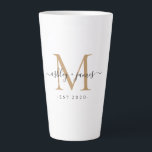 Wedding Gold Monogram Names Year Est  Latte Mug<br><div class="desc">Celebrate your marriage monogram latte mug,  featuring monogram in (faux) gold,  your names in black elegant calligraphy and the year established on a white background. Perfect wedding or engagement gift! Exclusively designed for you by Happy Dolphin Studio.</div>