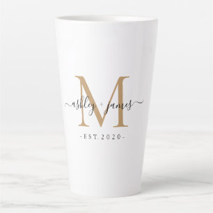 Wedding Gold Monogram Names Year Est Latte Mug